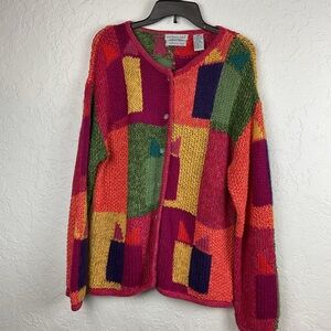 Northern Isles Women’s Colorful Colorblock Patchwork Sweater Cardigan Size Large